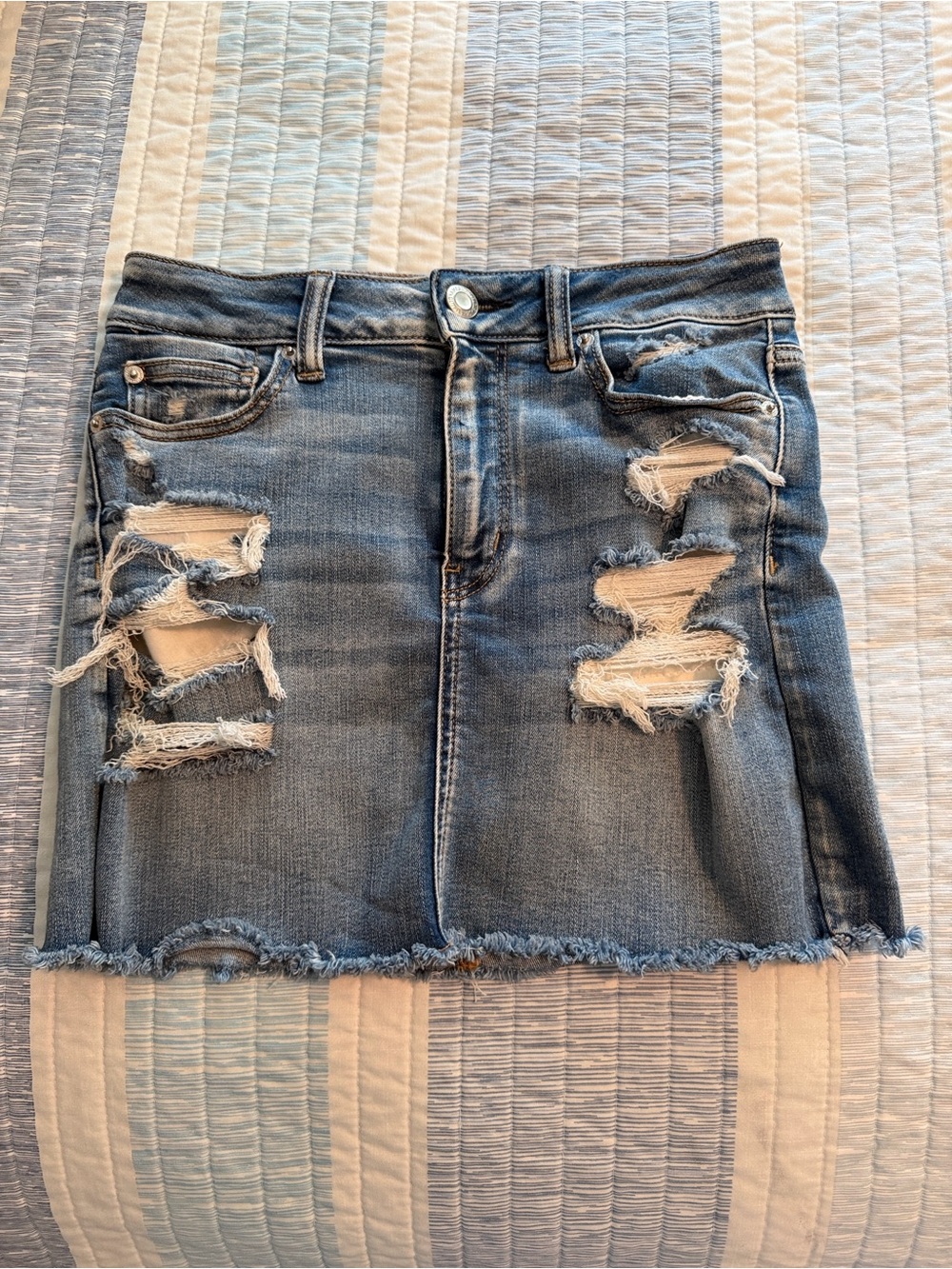 American Eagle Outfitters Distressed Blue Denim Mini Skirt